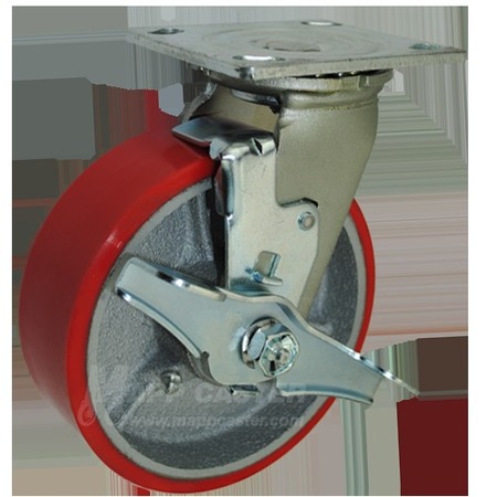 MAPP CASTER 6"X2" Red Poly. on Iron Whl Swvl Caster W/ Top Lock Brake, 1200Lbs Cap 146PURB620SB